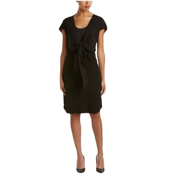 Lafayette 148 Office Cocktail Tie Front Silk Sheath Dress - Black - Size 10 - Picture 2 of 7